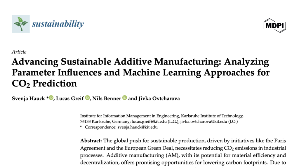Fachartikel zu nachhaltiger additiver Fertigung und CO₂-Vorhersage mittels Machine Learning.